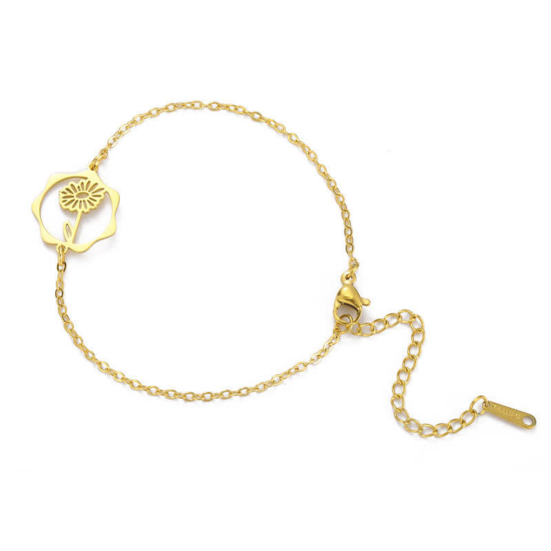 Buddha Stones Armband aus Titanstahl mit Geburtsblume für einen Neubeginn - Gänseblümchen - Goldener Titanstahl - image 17