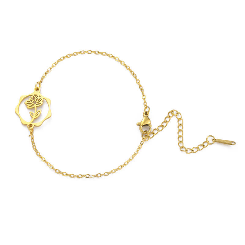 Buddha Stones Armband aus Titanstahl mit Geburtsblume für einen Neubeginn - Lotus - Goldener Titanstahl - image 23