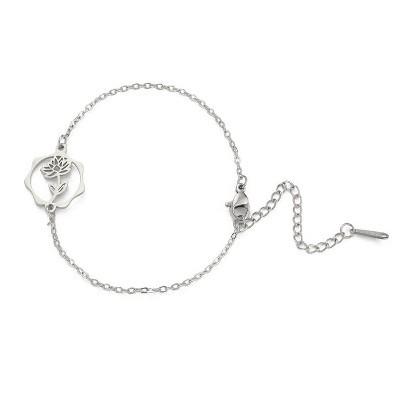 Buddha Stones Armband aus Titanstahl mit Geburtsblume für einen Neubeginn - Lotus - Silberner Titanstahl - image 22