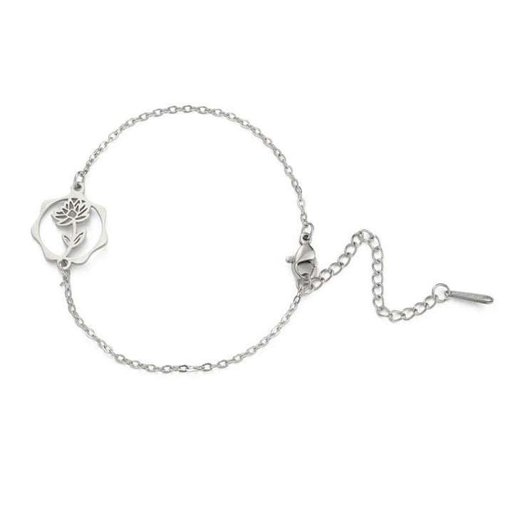 Buddha Stones Armband aus Titanstahl mit Geburtsblume für einen Neubeginn - Lotus - Silberner Titanstahl - image 22