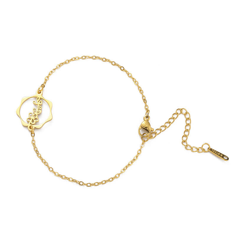 Buddha Stones Armband aus Titanstahl mit Geburtsblume für einen Neubeginn - Weißdornblüte - Goldener Titanstahl - image 26