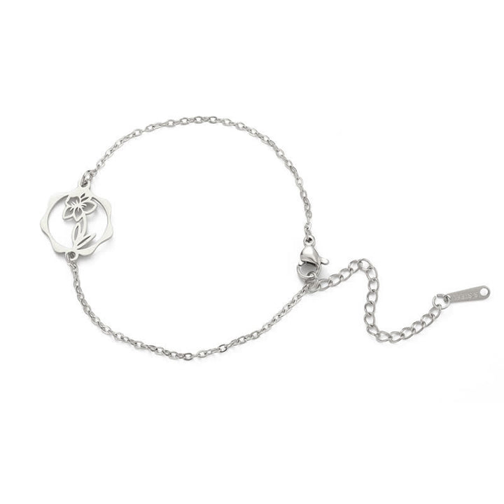 Buddha Stones Armband aus Titanstahl mit Geburtsblume für einen Neubeginn - Narzisse - Silberner Titanstahl - image 28