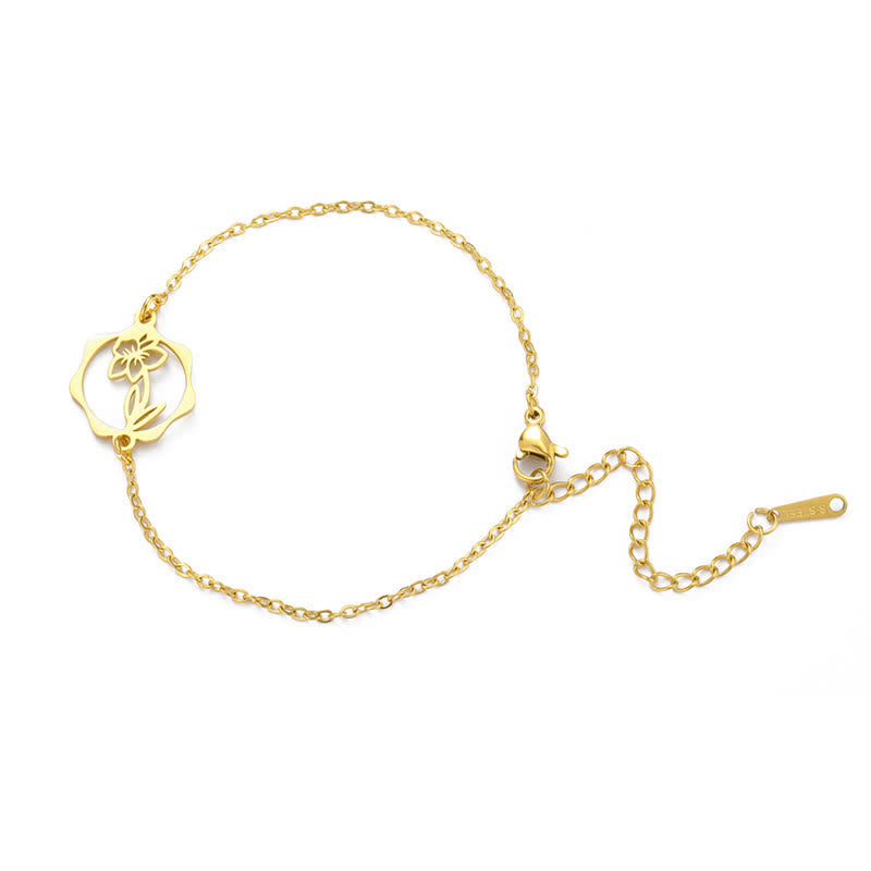 Buddha Stones Armband aus Titanstahl mit Geburtsblume für einen Neubeginn - Narzisse - Goldener Titanstahl - image 29