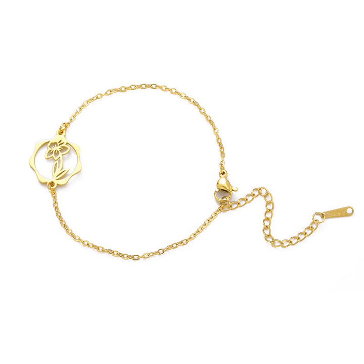 Buddha Stones Armband aus Titanstahl mit Geburtsblume für einen Neubeginn - Narzisse - Goldener Titanstahl - image 29