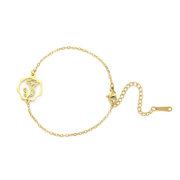 Buddha Stones Armband aus Titanstahl mit Geburtsblume für einen Neubeginn - Winde - Goldener Titanstahl - image 32