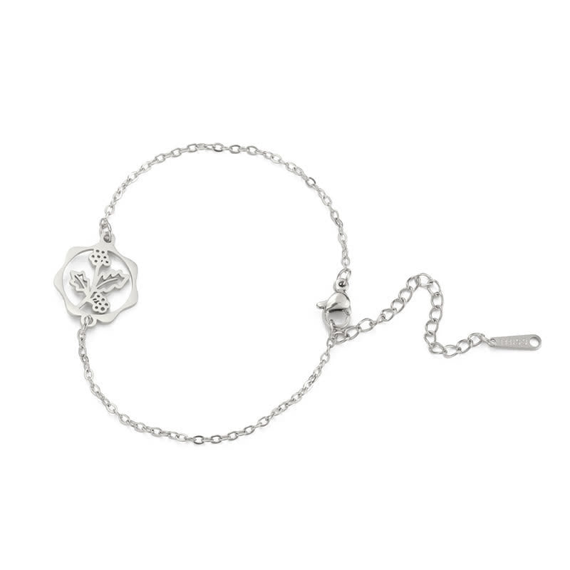 Buddha Stones Armband aus Titanstahl mit Geburtsblume für einen Neubeginn - Stechpalme - Silberner Titanstahl - image 34