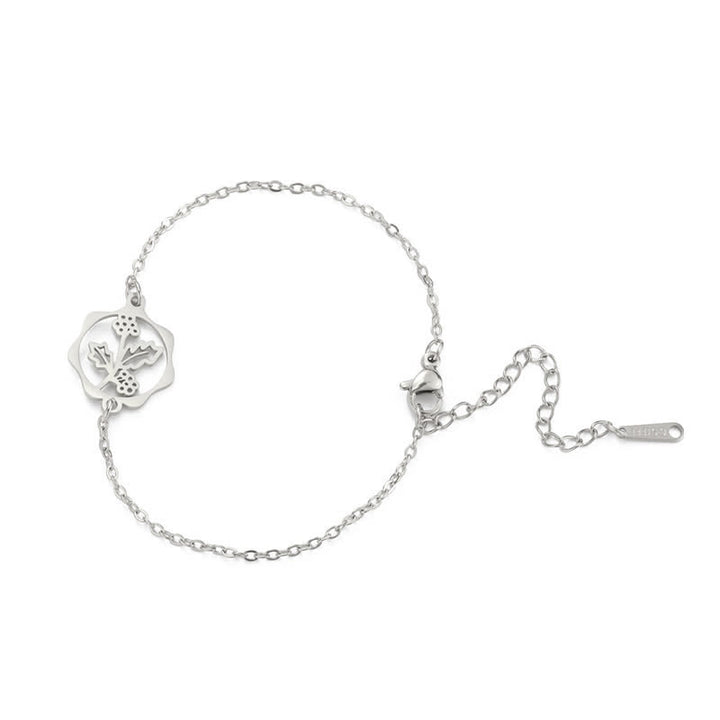 Buddha Stones Armband aus Titanstahl mit Geburtsblume für einen Neubeginn - Stechpalme - Silberner Titanstahl - image 34