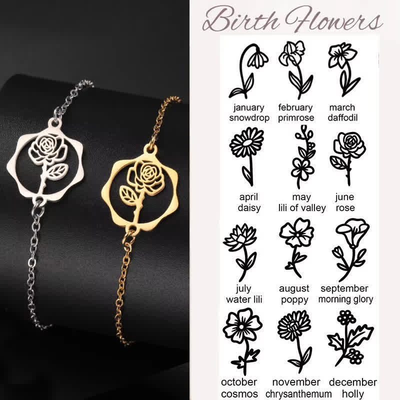 Buddha Stones Armband aus Titanstahl mit Geburtsblume für einen Neubeginn - image 36