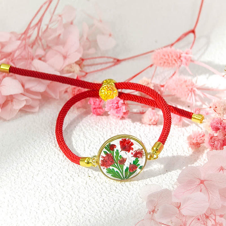 Buddha Stones Handgefertigtes, verstellbares Armband aus geflochtenem Seil mit Geburtsblume aus Kunstharz - Nelke (Handgelenkumfang: 17–22 cm) - image 2