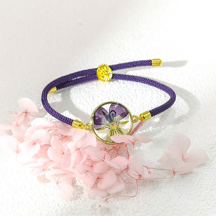 Buddha Stones Handgefertigtes, verstellbares Armband aus geflochtenem Seil mit Geburtsblume aus Kunstharz - image 1
