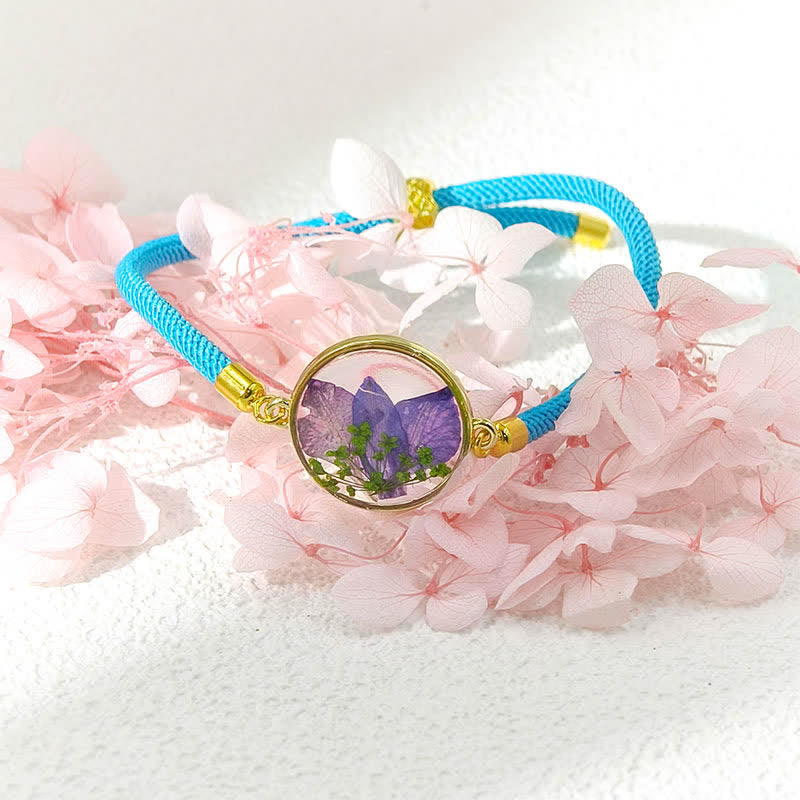 Buddha Stones Handgefertigtes, verstellbares Armband aus geflochtenem Seil mit Geburtsblume aus Kunstharz - Rittersporn (Handgelenkumfang: 17–22 cm) - image 9