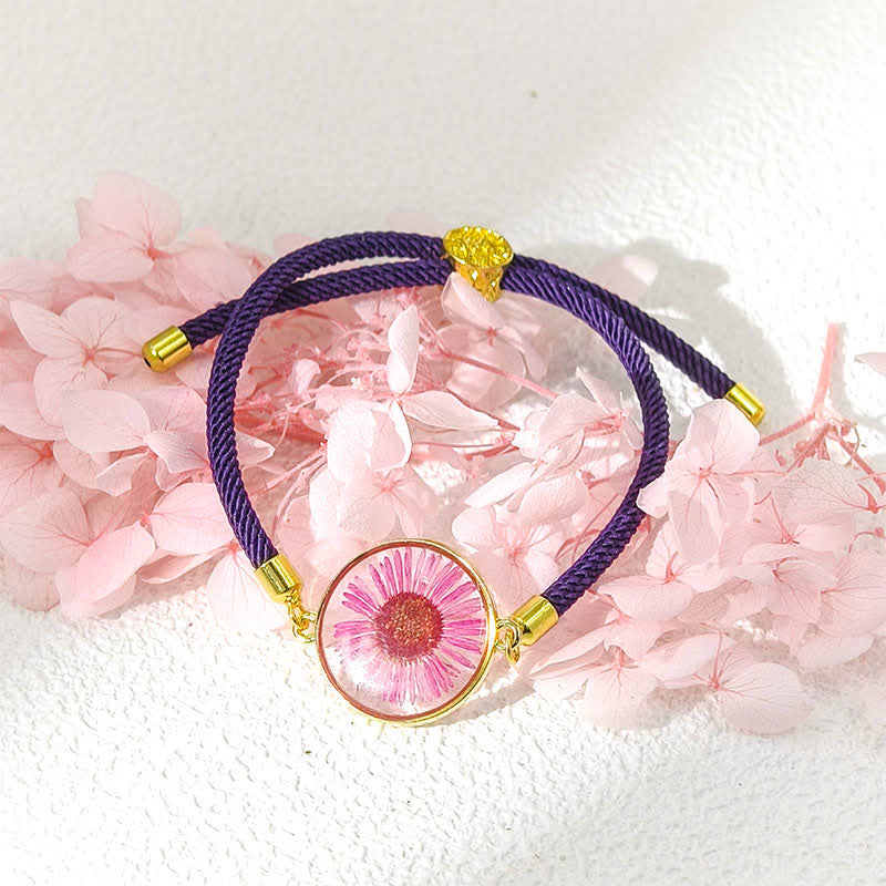 Buddha Stones Handgefertigtes, verstellbares Armband aus geflochtenem Seil mit Geburtsblume aus Kunstharz - Aster (Handgelenkumfang: 17–22 cm) - image 11