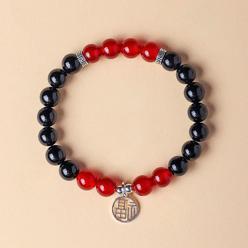 Buddha Stones Schwarzes Onyx-Fu-Charakter-Perlenarmband - Schwarzer Onyx, roter Achat (Handgelenkumfang: 15–16 cm) - image 9