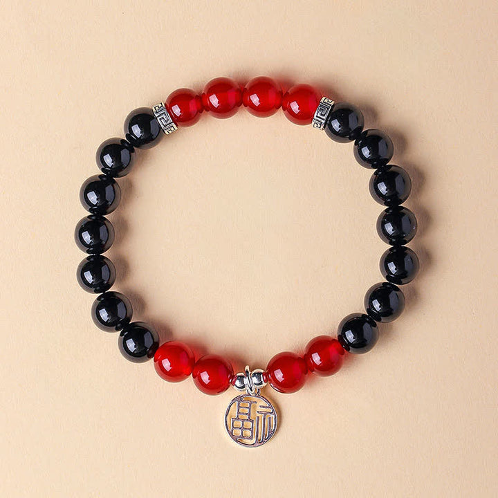 Buddha Stones Schwarzes Onyx-Fu-Charakter-Perlenarmband - Schwarzer Onyx, roter Achat (Handgelenkumfang: 15–16 cm) - image 9