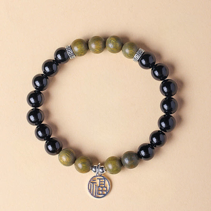 Buddha Stones Schwarzes Onyx-Fu-Charakter-Perlenarmband - Schwarzer Onyx, grünes Sandelholz (Handgelenkumfang: 15–16 cm) - image 16
