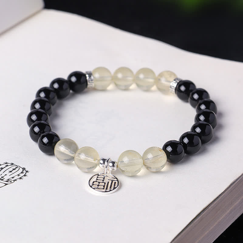 Buddha Stones Schwarzes Onyx-Fu-Charakter-Perlenarmband - image 2