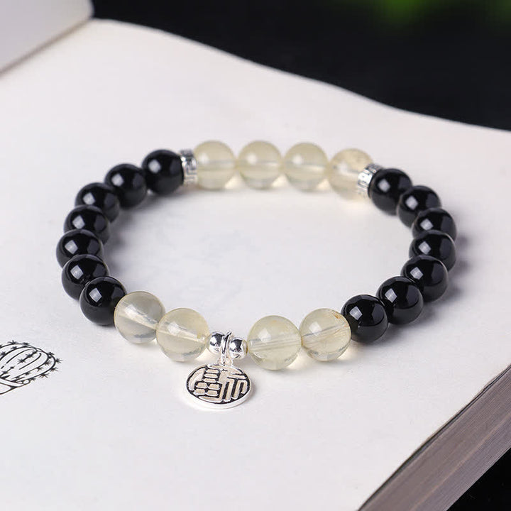 Buddha Stones Schwarzes Onyx-Fu-Charakter-Perlenarmband - image 2
