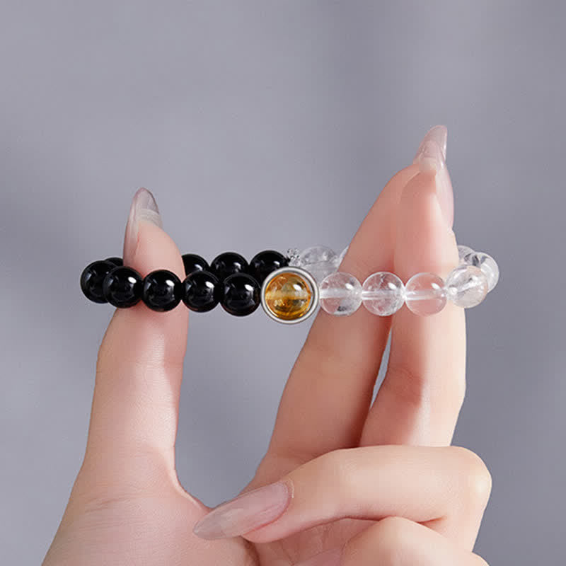 Buddha Stones Schutzarmband aus klarem Quarz und schwarzem Obsidian - image 2
