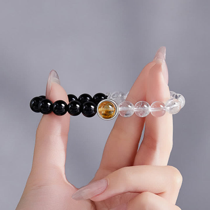 Buddha Stones Schutzarmband aus klarem Quarz und schwarzem Obsidian - image 2