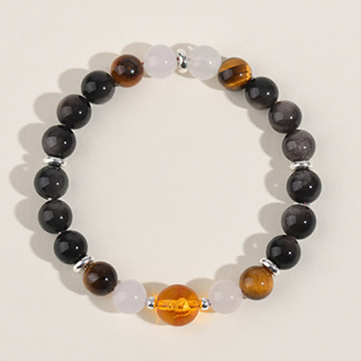 Buddha Stones Armband aus natürlichen Kristallen, silberglänzendem Obsidian, chinesischem Tierkreiszeichen und Schutzsymbol - image 1