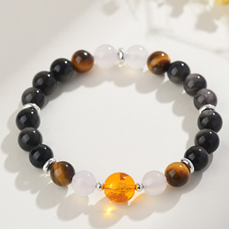 Buddha Stones Armband aus natürlichen Kristallen, silberglänzendem Obsidian, chinesischem Tierkreiszeichen und Schutzsymbol - image 2