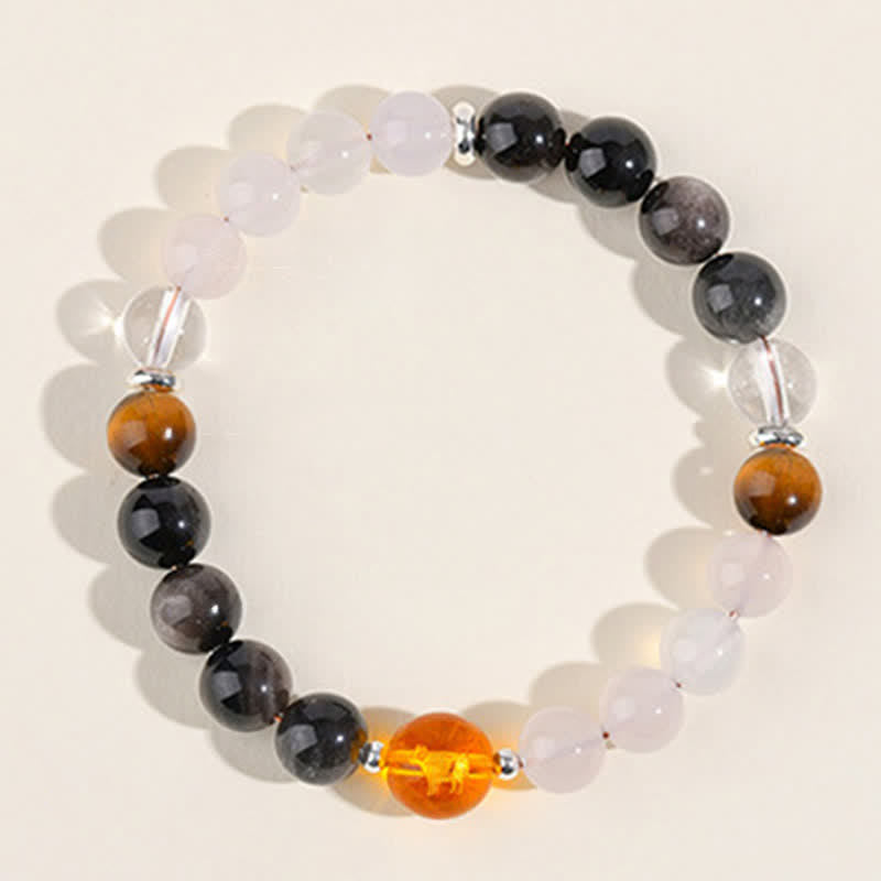 Buddha Stones Armband aus natürlichen Kristallen, silberglänzendem Obsidian, chinesischem Tierkreiszeichen und Schutzsymbol - image 4