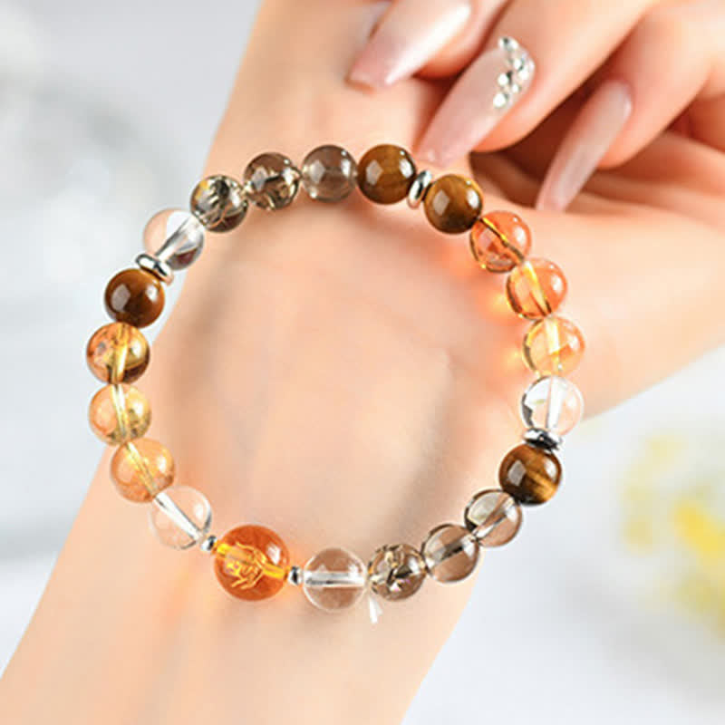 Buddha Stones Armband aus natürlichen Kristallen, silberglänzendem Obsidian, chinesischem Tierkreiszeichen und Schutzsymbol - Tiger (Handgelenkumfang: 15–16 cm) - image 23
