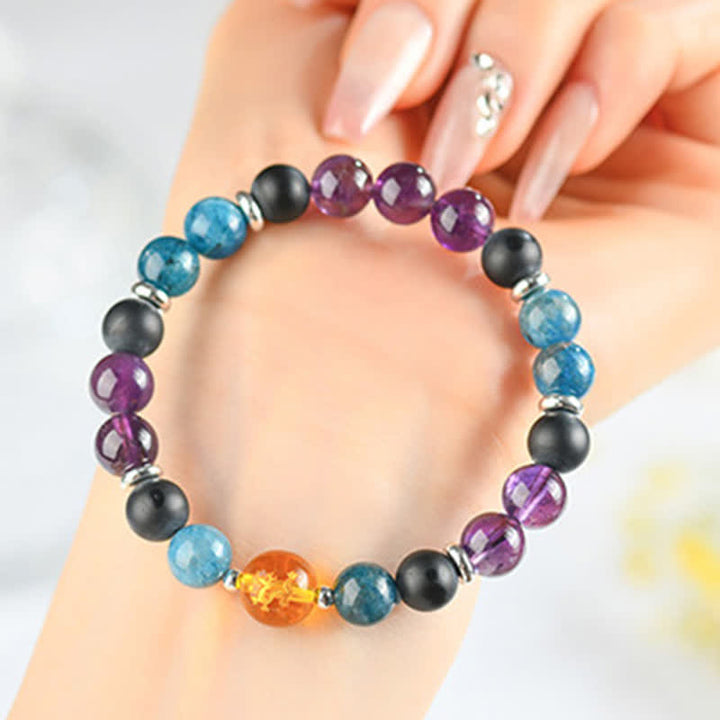 Buddha Stones Armband aus natürlichen Kristallen, silberglänzendem Obsidian, chinesischem Tierkreiszeichen und Schutzsymbol - Drache (Handgelenkumfang: 15–16 cm) - image 28