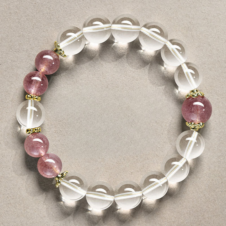 Buddha Stones Heilendes Armband aus natürlichen, klaren Quarzperlen - 10 mm klarer Erdbeerquarz (Handgelenkumfang: 16–17 cm) - image 10