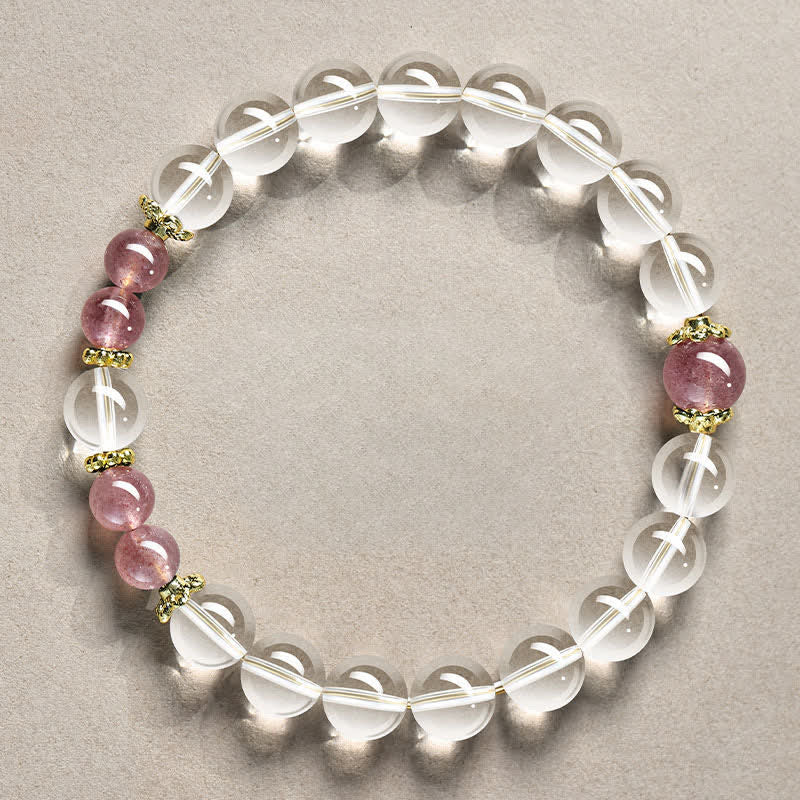 Buddha Stones Heilendes Armband aus natürlichen, klaren Quarzperlen - 8 mm klarer Bergkristall Erdbeerquarz (Handgelenkumfang: 15–16 cm) - image 9