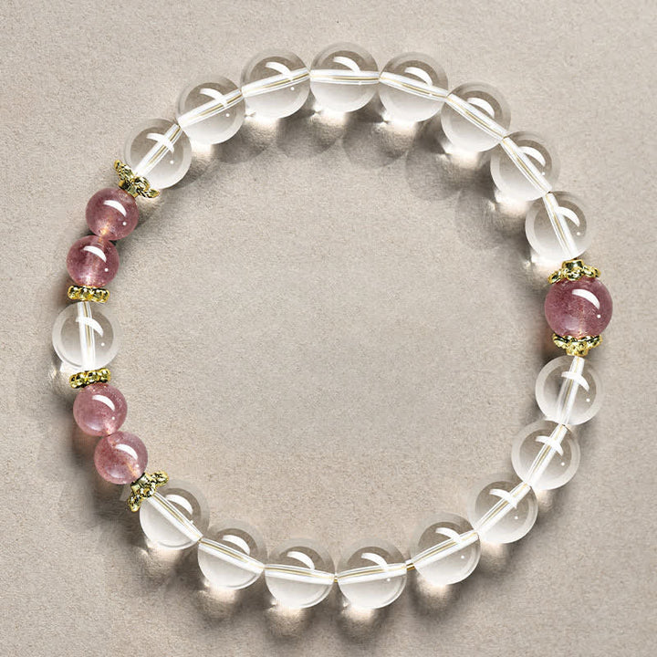 Buddha Stones Heilendes Armband aus natürlichen, klaren Quarzperlen - 8 mm klarer Bergkristall Erdbeerquarz (Handgelenkumfang: 15–16 cm) - image 9