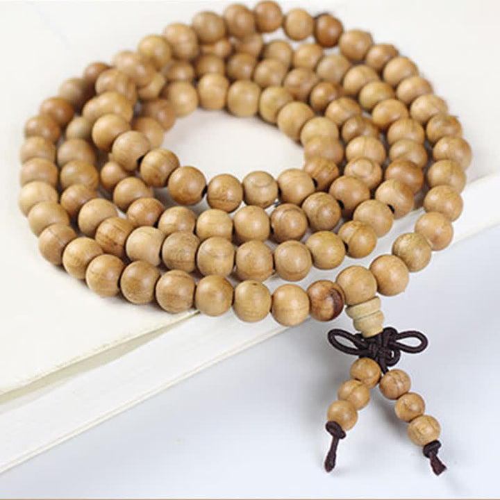 Buddha Stones Pfirsichholz-Mala, handpoliert, geknotet, 108 Perlen - image 7