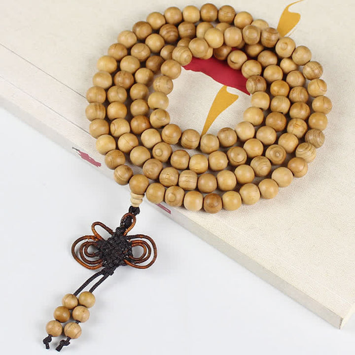 Buddha Stones Pfirsichholz-Mala, handpoliert, geknotet, 108 Perlen - image 8
