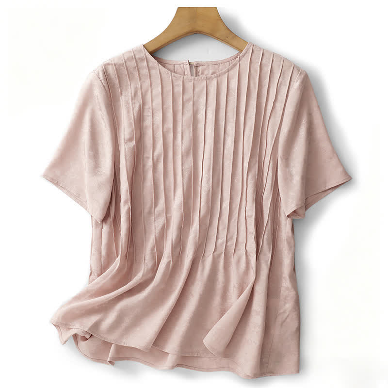 Buddha Stones Elegante, plissierte, einfarbige Kurzarm-T-Shirts für Damen – perfekt für den Sommer - Hellrosa - US6, UK/AU10, EU38 (XL) - image 0