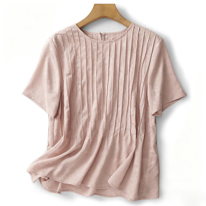 Buddha Stones Elegante, plissierte, einfarbige Kurzarm-T-Shirts für Damen – perfekt für den Sommer - Hellrosa - US6, UK/AU10, EU38 (XL) - image 0