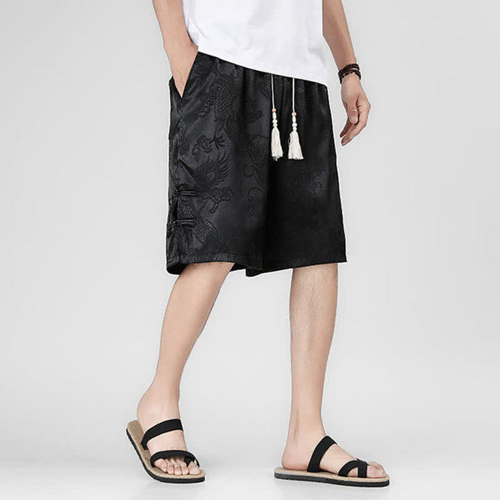 Buddha Stones Sommerliche Herrenshorts mit Kordelzug, Drachenfrosch-Motiv, seitlichen Knöpfen und Taschen - image 7