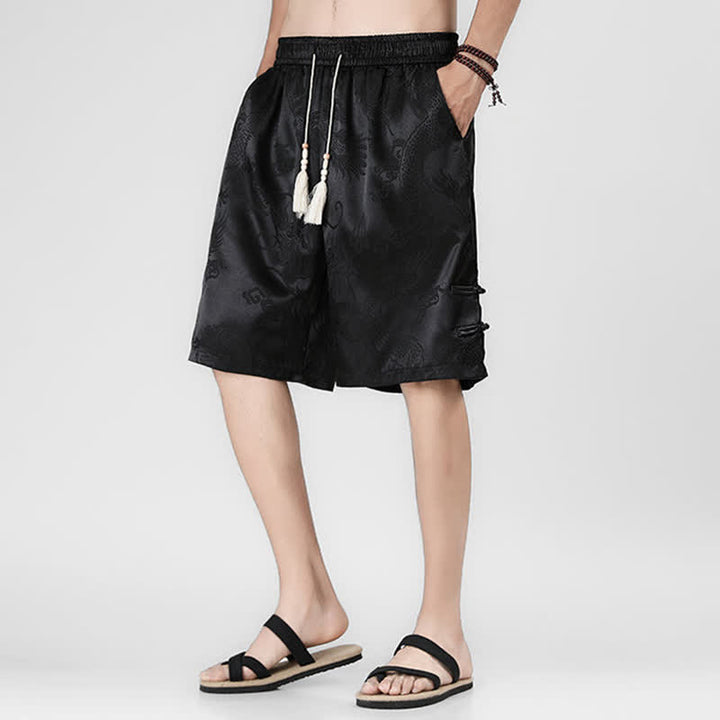 Buddha Stones Sommerliche Herrenshorts mit Kordelzug, Drachenfrosch-Motiv, seitlichen Knöpfen und Taschen - image 4