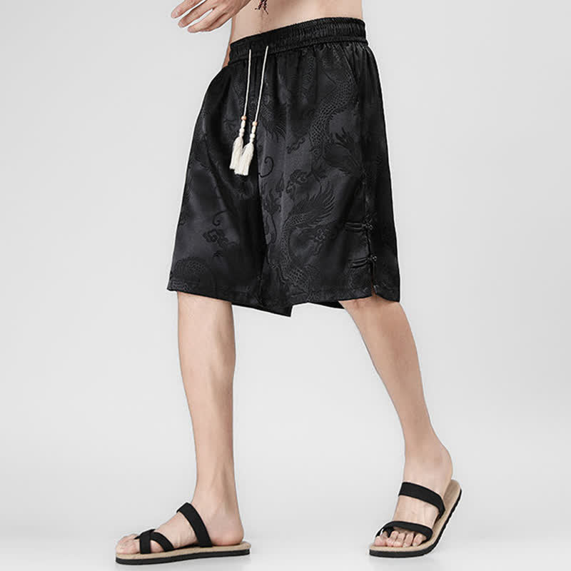 Buddha Stones Sommerliche Herrenshorts mit Kordelzug, Drachenfrosch-Motiv, seitlichen Knöpfen und Taschen - image 9