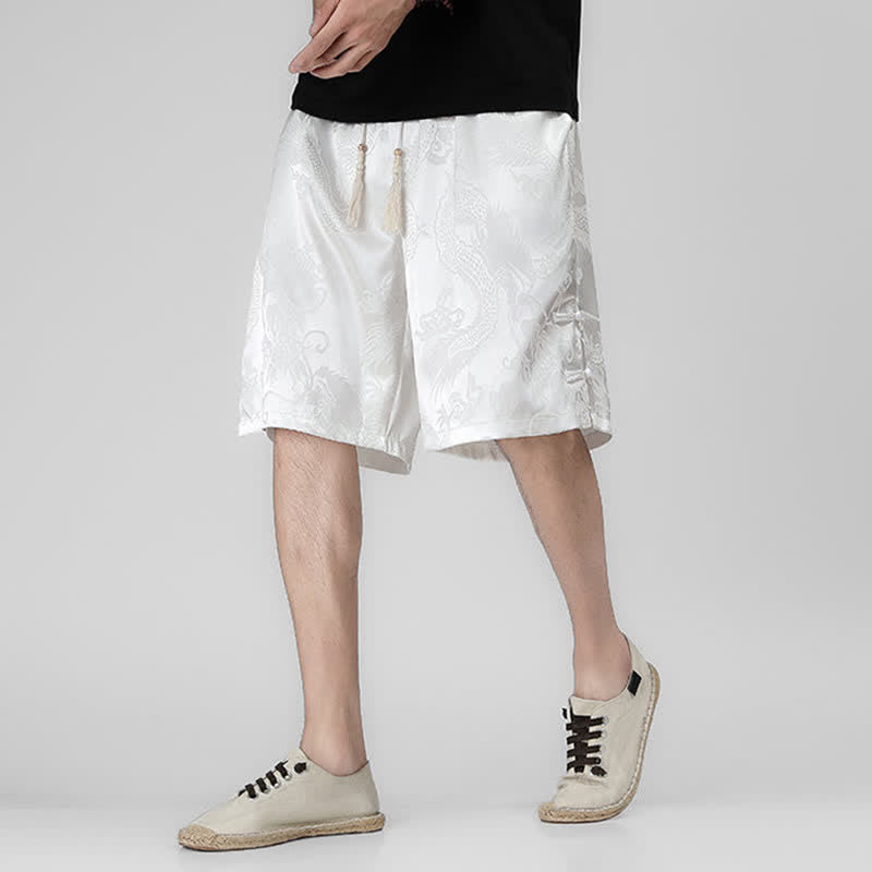Buddha Stones Sommerliche Herrenshorts mit Kordelzug, Drachenfrosch-Motiv, seitlichen Knöpfen und Taschen - image 14