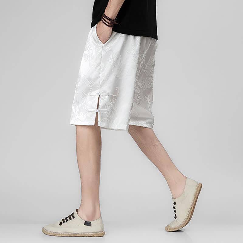 Buddha Stones Sommerliche Herrenshorts mit Kordelzug, Drachenfrosch-Motiv, seitlichen Knöpfen und Taschen - image 13