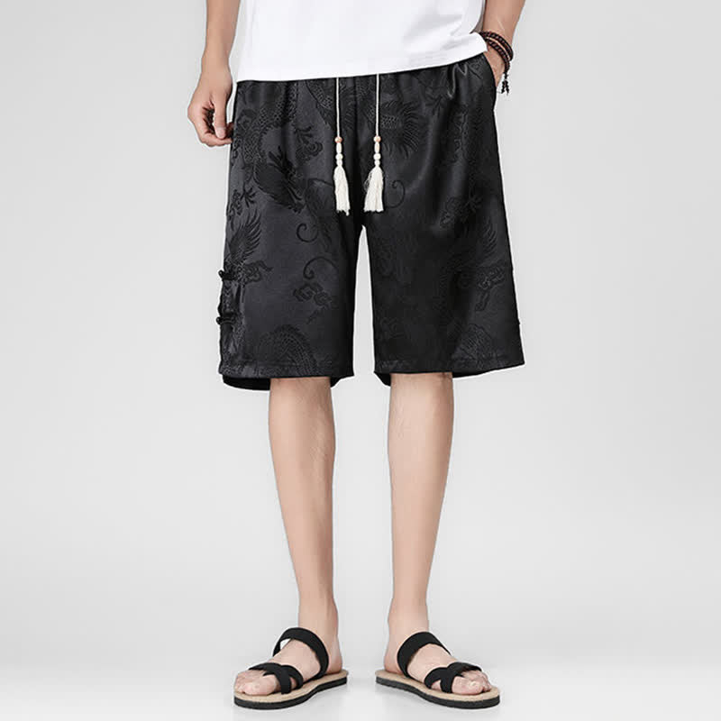 Buddha Stones Sommerliche Herrenshorts mit Kordelzug, Drachenfrosch-Motiv, seitlichen Knöpfen und Taschen - image 3