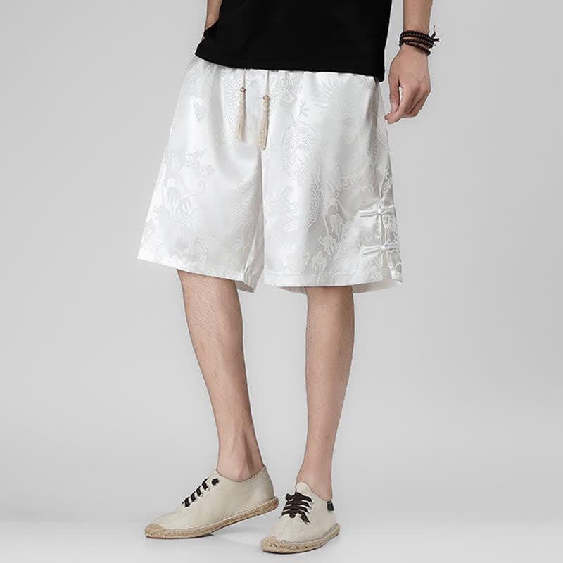 Buddha Stones Sommerliche Herrenshorts mit Kordelzug, Drachenfrosch-Motiv, seitlichen Knöpfen und Taschen - image 15