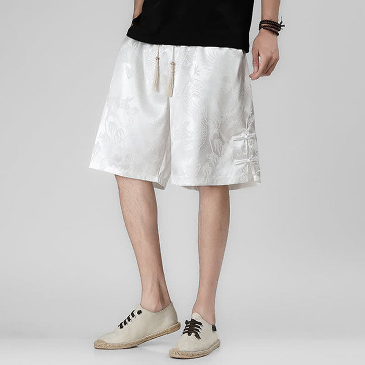 Buddha Stones Sommerliche Herrenshorts mit Kordelzug, Drachenfrosch-Motiv, seitlichen Knöpfen und Taschen - image 15