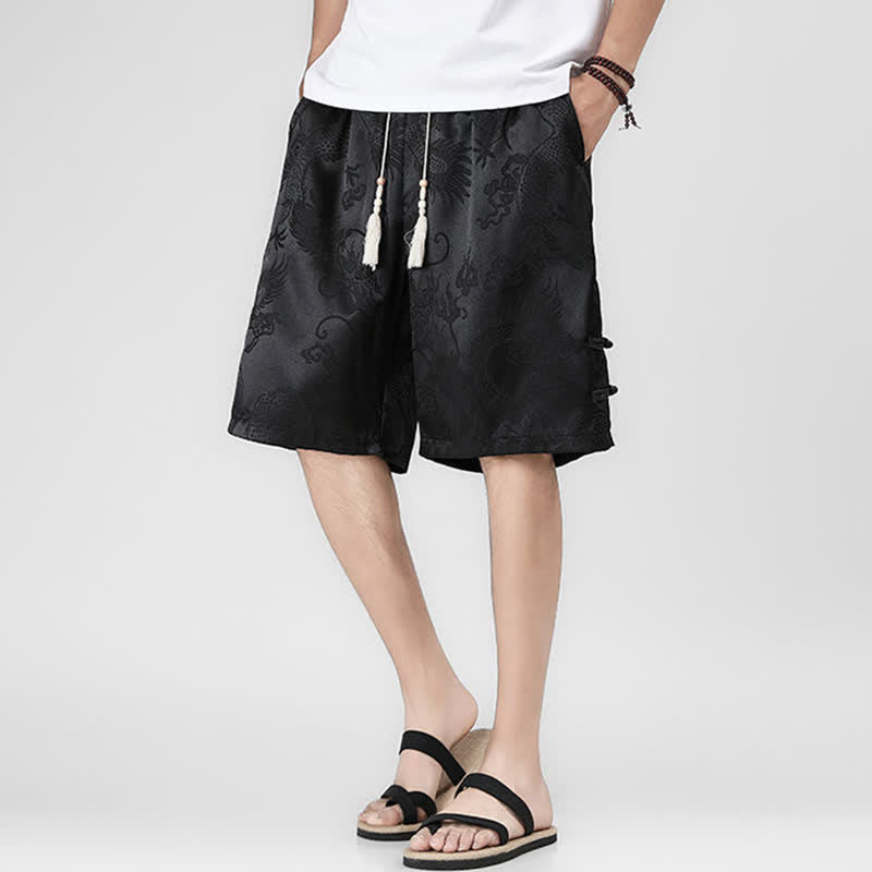 Buddha Stones Sommerliche Herrenshorts mit Kordelzug, Drachenfrosch-Motiv, seitlichen Knöpfen und Taschen - Schwarz - US/ UK/AU46, EU56 (5XL) - image 0