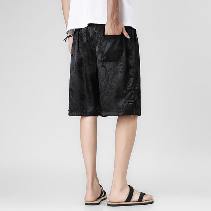 Buddha Stones Sommerliche Herrenshorts mit Kordelzug, Drachenfrosch-Motiv, seitlichen Knöpfen und Taschen - image 2