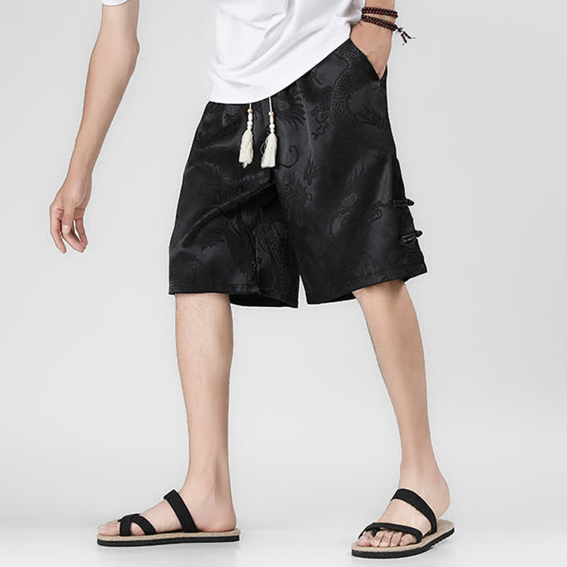 Buddha Stones Sommerliche Herrenshorts mit Kordelzug, Drachenfrosch-Motiv, seitlichen Knöpfen und Taschen - image 6