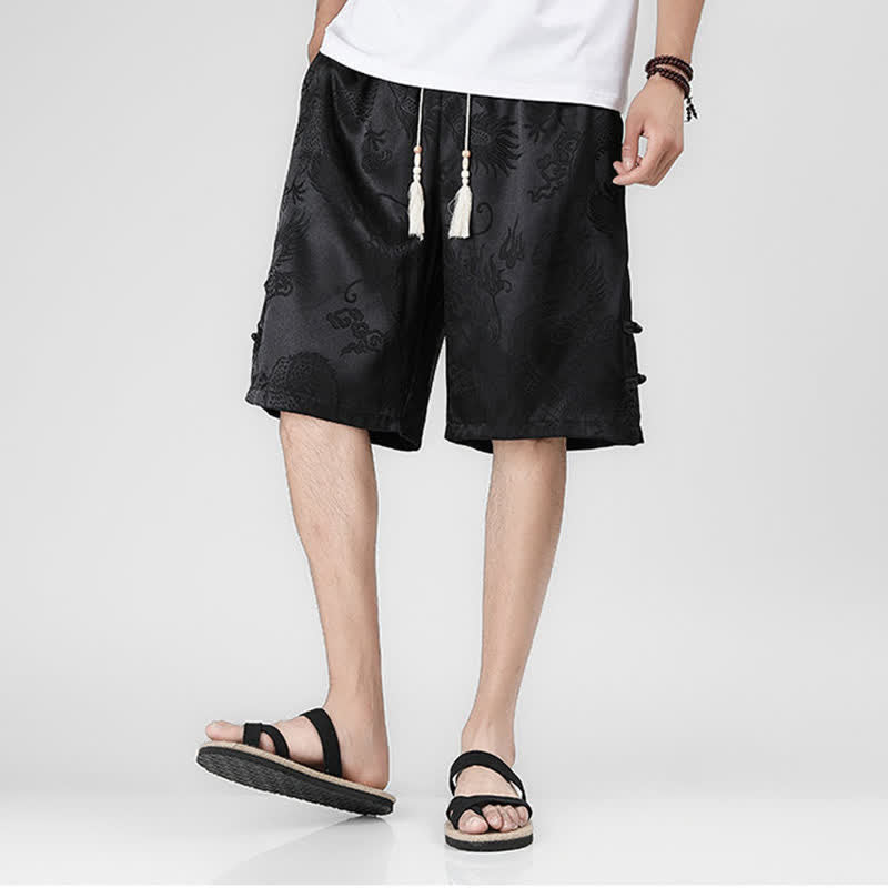 Buddha Stones Sommerliche Herrenshorts mit Kordelzug, Drachenfrosch-Motiv, seitlichen Knöpfen und Taschen - image 5