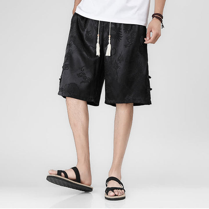 Buddha Stones Sommerliche Herrenshorts mit Kordelzug, Drachenfrosch-Motiv, seitlichen Knöpfen und Taschen - image 5