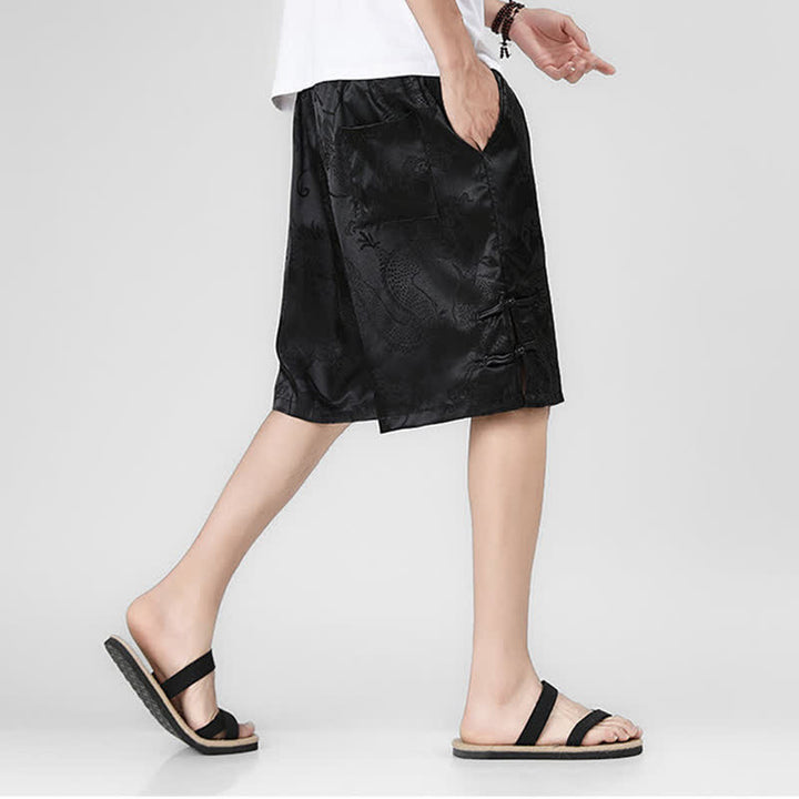 Buddha Stones Sommerliche Herrenshorts mit Kordelzug, Drachenfrosch-Motiv, seitlichen Knöpfen und Taschen - image 8