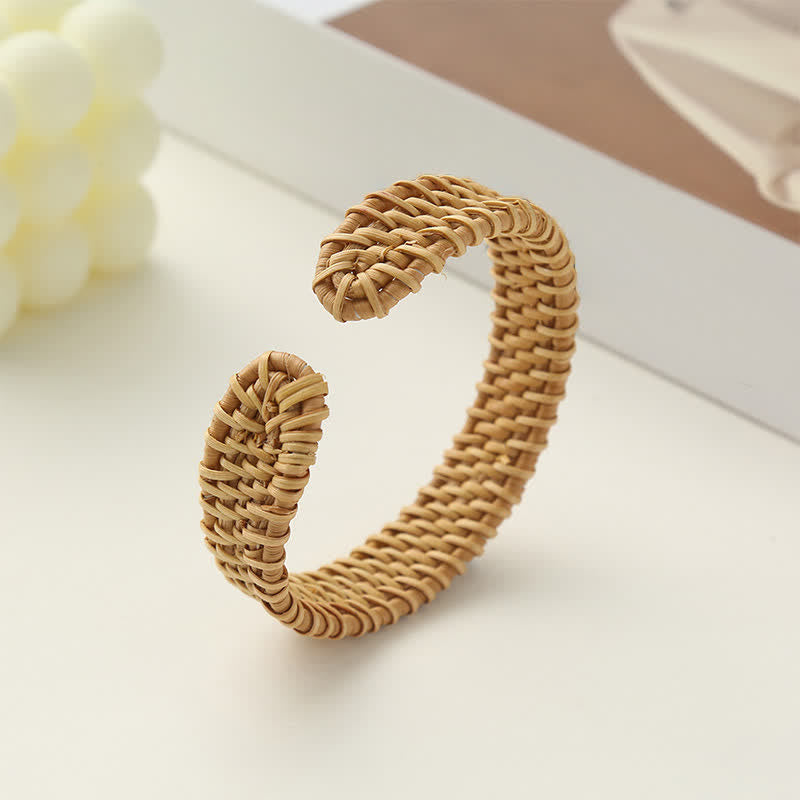 Buddha Stones Handgeflochtenes offenes Armband aus natürlichem Rattan im Bohème-Stil - image 3